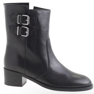 J. Crew Dean Midshaft Black Leather Silver Buckle Ankle Boots Size 8 Women’s
